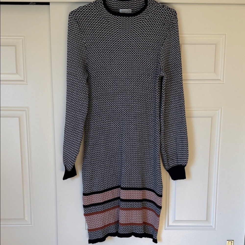 Robbie Bee Black and Rust Zigzag Knit Long-Sleeve Dress